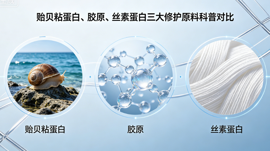 贻贝粘蛋白、重组胶原蛋白、丝素蛋白三大修护原料科普对比