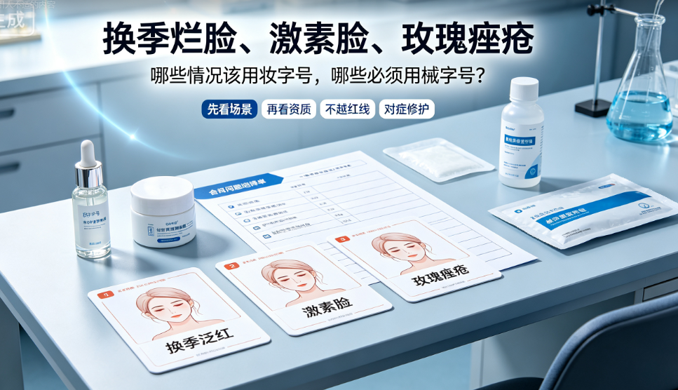 换季烂脸、激素脸、玫瑰痤疮——哪些情况该用妆字号，哪些必须用械字号？
