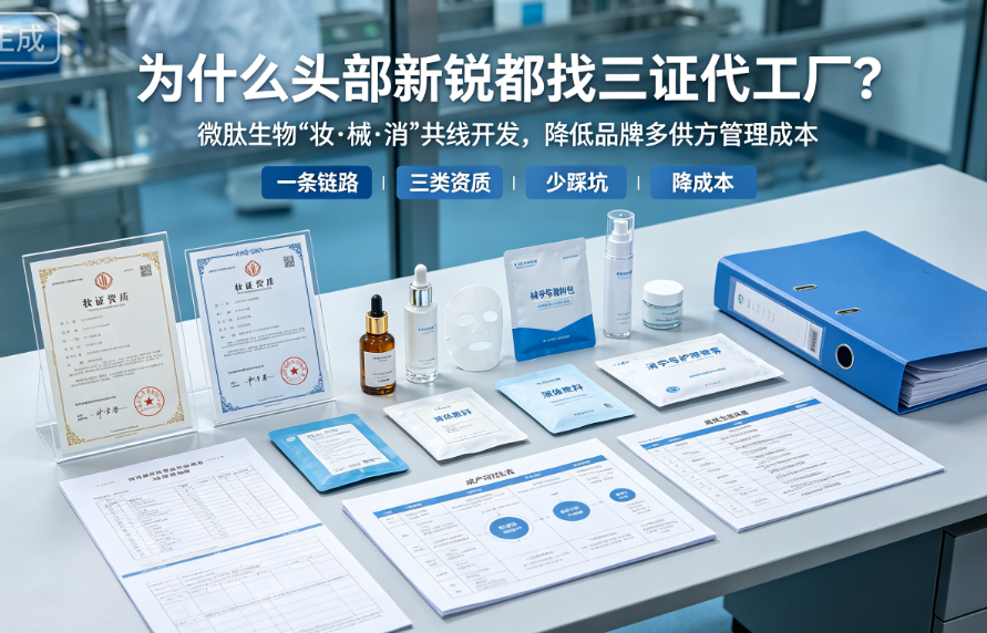 为什么头部新锐都找三证代工厂？微肽生物"妆·械·消"共线开发，降低品牌多供方管理成本