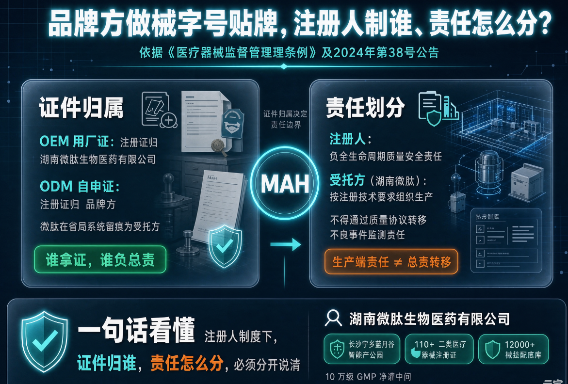 品牌方做械字号贴牌，注册人制度下证件归谁、责任怎么分？