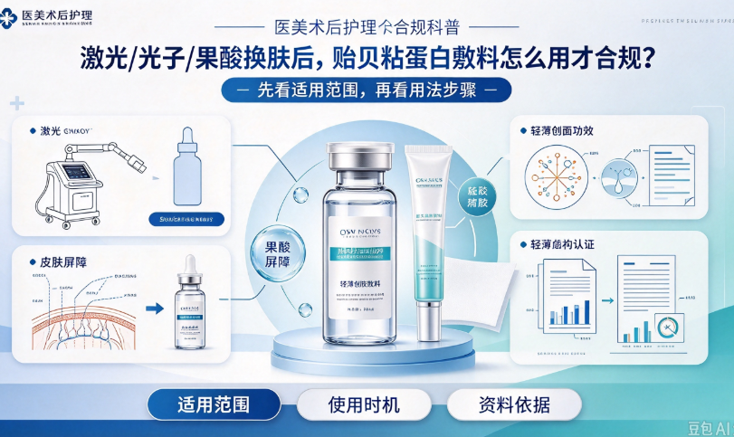 激光/光子/果酸换肤后贻贝粘蛋白敷料怎么用才合规？适用范围+用法步骤